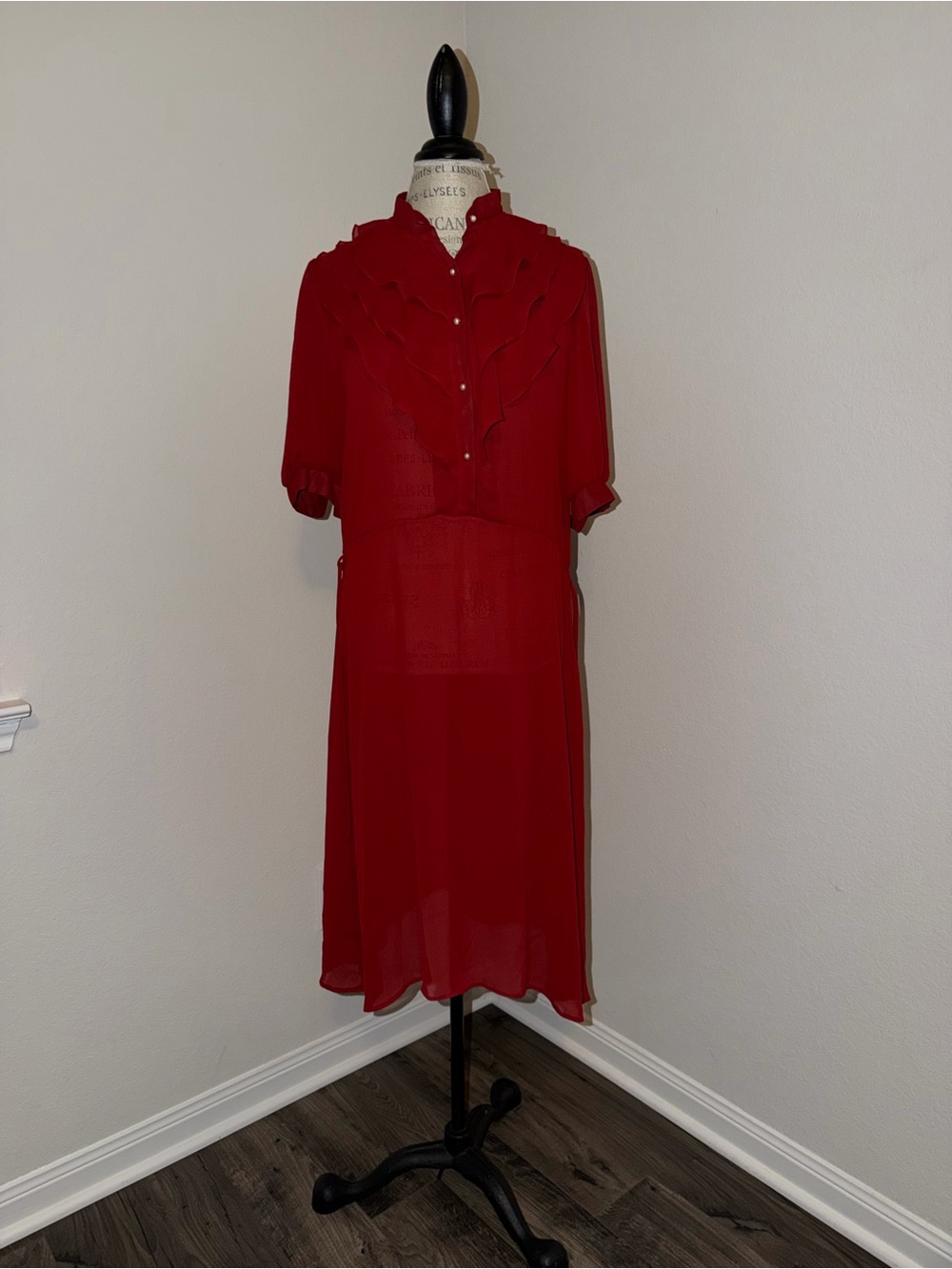 Red Ruffle-Trim Midi Dress - Women